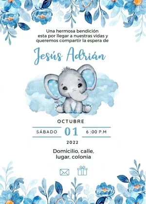 invitacion baby shower niño elefante