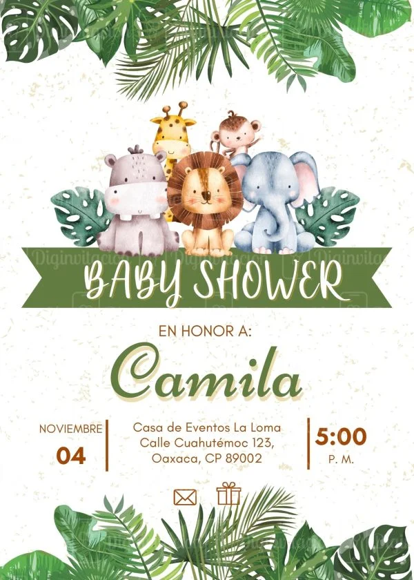 invitacion baby shower safari animales