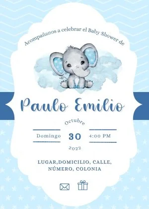 invitacion baby shower elefante azul