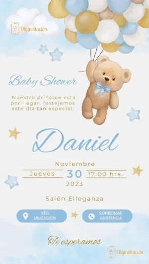 oso, azul, globos, dorado, blanco, baby shower, niño