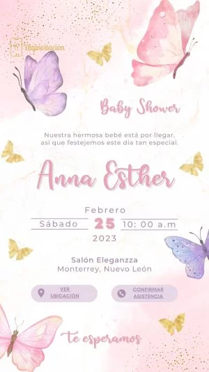 mariposas, rosa, lila, morado, dorado, baby shower, niña