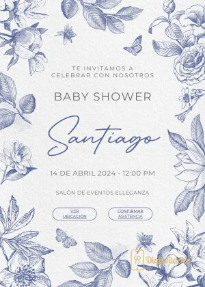 Invitación interactiva Baby shower niño Floral azul