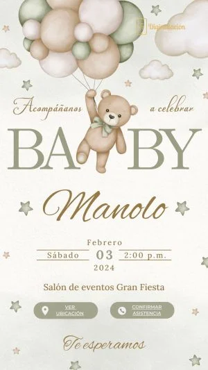 oso, verde, globos, cafe, blanco, baby shower, niño