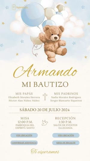 Bautizo, oso, azul, blanco, beige, globos