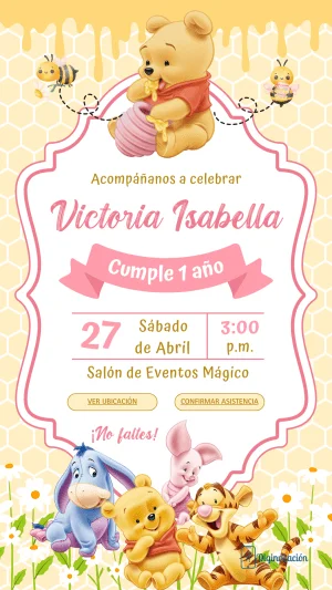 Invitación interactiva Winnie Pooh Rosa Miel